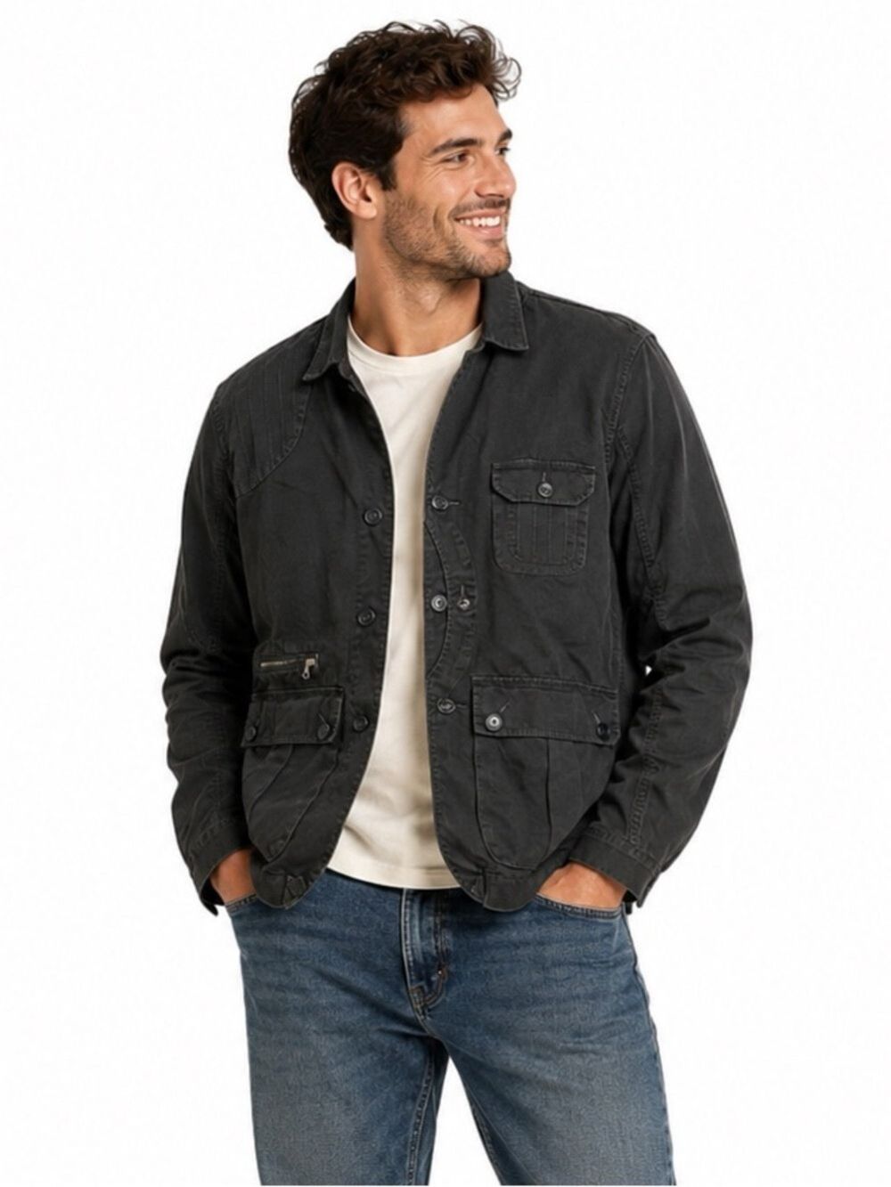 Pretty Green Utility Jacket Black Dark Grey Size L Casual Workwear